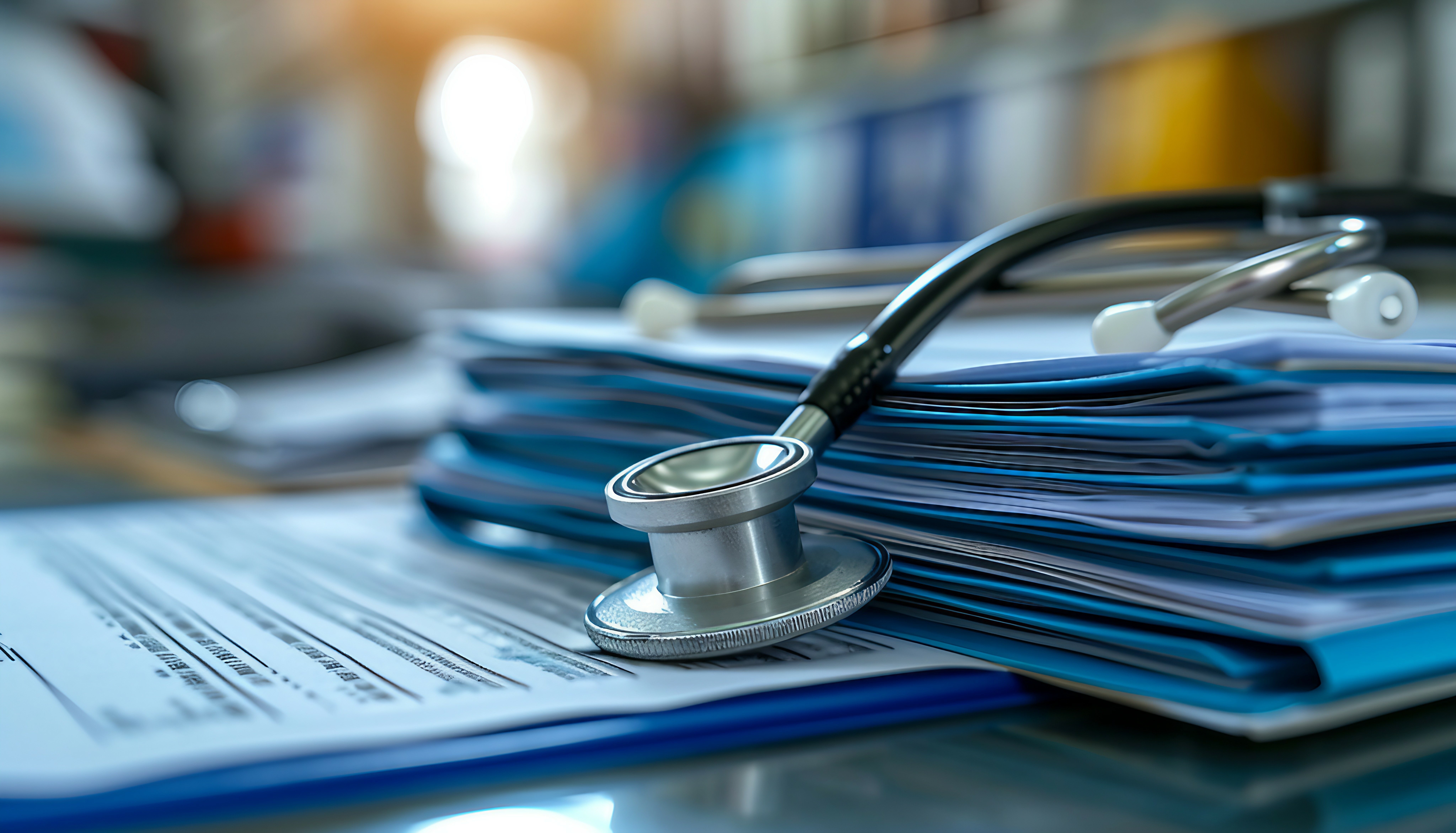 Stack of medical records for insurance cases